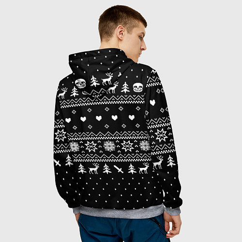 Мужская толстовка НОВОГОДНИЙ СВИТЕР UNDERTALE SANS ЧЁРНЫЙ / 3D-Меланж – фото 4