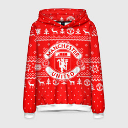 Толстовка-худи мужская FC Manchester United: Новогодний узор, цвет: 3D-белый