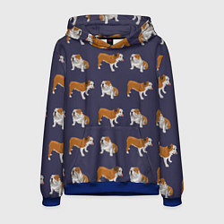 Толстовка-худи мужская Английские бульдоги паттерн, цвет: 3D-синий