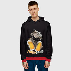 Толстовка-худи мужская Пивозавр 1, цвет: 3D-красный — фото 2