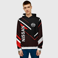 Толстовка-худи мужская NISSAN, НИССАН ГЕОМЕТРИЯ, цвет: 3D-белый — фото 2