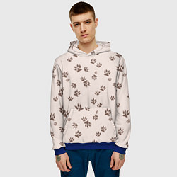 Толстовка-худи мужская Бежевый паттерн лапки, цвет: 3D-синий — фото 2
