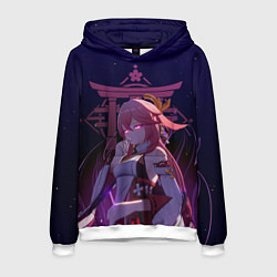 Толстовка-худи мужская Genshin Impact - Гудзи Яэ Мико, цвет: 3D-белый