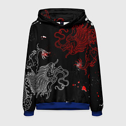 Толстовка-худи мужская Китайский дракон Красно - Белый, цвет: 3D-синий