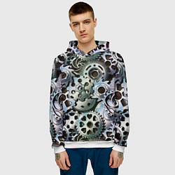 Толстовка-худи мужская Стимпанк шестеренки Steampunk, цвет: 3D-белый — фото 2