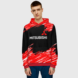Толстовка-худи мужская Mitsubishi размытые штрихи, цвет: 3D-красный — фото 2