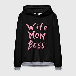 Толстовка-худи мужская Wife Mom Boss, цвет: 3D-меланж