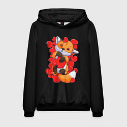 Толстовка-худи мужская Лиса Символ любви, цвет: 3D-черный