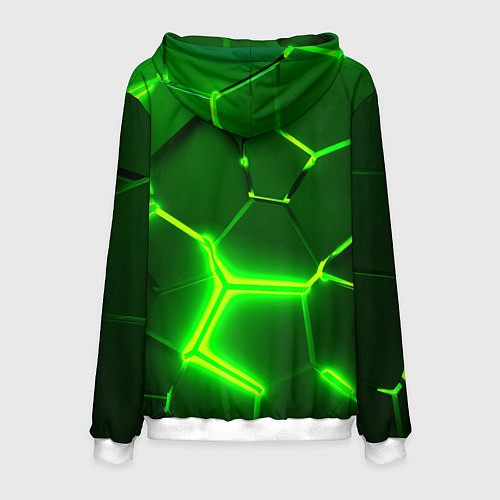 Мужская толстовка 3D ПЛИТЫ НЕОН NEON GREEN HEXAGON РАЗЛОМ / 3D-Белый – фото 2