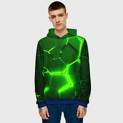 Толстовка-худи мужская 3D ПЛИТЫ НЕОН NEON GREEN HEXAGON РАЗЛОМ, цвет: 3D-синий — фото 2