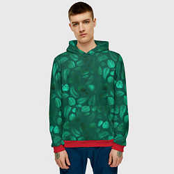Толстовка-худи мужская Яркие зеленые листья, цвет: 3D-красный — фото 2