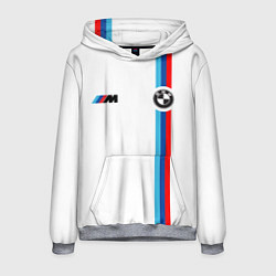 Толстовка-худи мужская БМВ 3 STRIPE BMW WHITE, цвет: 3D-меланж