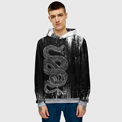 Толстовка-худи мужская Snake Краски Змея ЧБ, цвет: 3D-меланж — фото 2