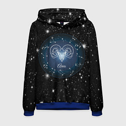Толстовка-худи мужская Овен Aries по гороскопу 3D, цвет: 3D-синий