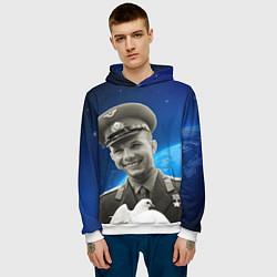 Толстовка-худи мужская Юрий Гагарин с голубем 3D, цвет: 3D-белый — фото 2