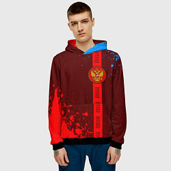 Толстовка-худи мужская РОССИЯ - ГЕРБ - Брызги Полоса, цвет: 3D-черный — фото 2