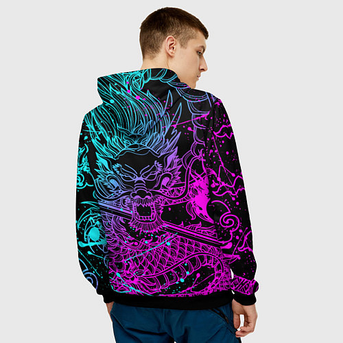 Мужская толстовка НЕОНОВЫЕ ДРАКОНЫ NEON DRAGON БРЫЗГИ КРАСОК / 3D-Черный – фото 4