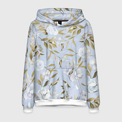 Толстовка-худи мужская Цветы Золотые Листья, цвет: 3D-белый