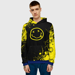 Толстовка-худи мужская Nirvana texture смайл, цвет: 3D-синий — фото 2