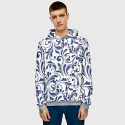 Толстовка-худи мужская Гжелевый рисунок, цвет: 3D-меланж — фото 2