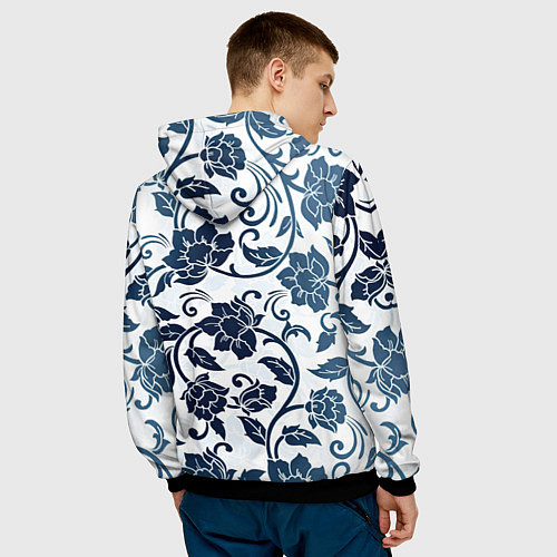 Мужская толстовка Гжелевые цветы / 3D-Черный – фото 4