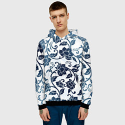 Толстовка-худи мужская Гжелевые цветы, цвет: 3D-черный — фото 2