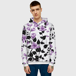 Толстовка-худи мужская Распустившиеся фиолетовые цветы, цвет: 3D-белый — фото 2