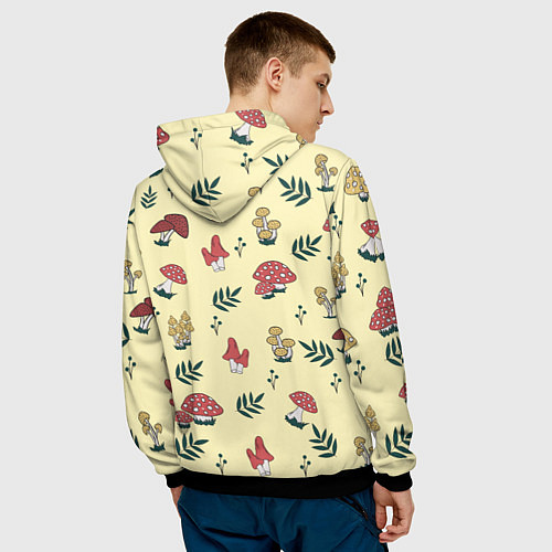 Мужская толстовка Mushroom, грибы- грибочки / 3D-Черный – фото 4