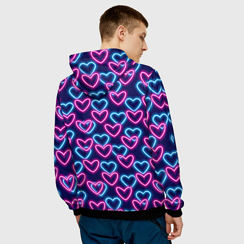 Мужская толстовка Неоновые сердца, паттерн / 3D-Черный – фото 4