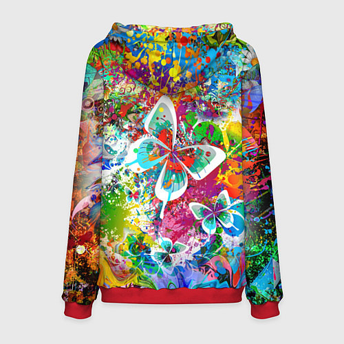 Мужская толстовка Яркое безумие Бабочки, кляксы, граффити / 3D-Красный – фото 2