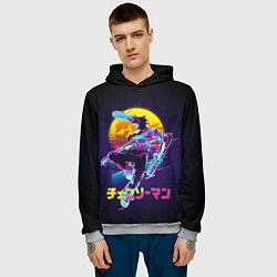 Толстовка-худи мужская CHAINSAW MAN on the background of the moon, цвет: 3D-меланж — фото 2