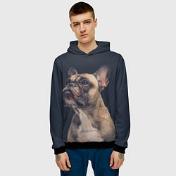 Толстовка-худи мужская Голова французского бульдога, цвет: 3D-черный — фото 2