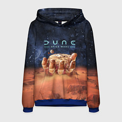 Толстовка-худи мужская Dune: Spice Wars песчаные дюны и рука с базой, цвет: 3D-синий