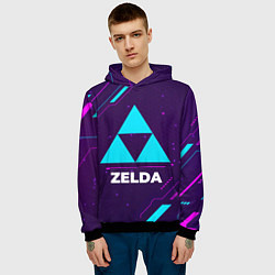 Толстовка-худи мужская Символ Zelda в неоновых цветах на темном фоне, цвет: 3D-черный — фото 2