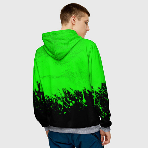 Мужская толстовка САЛАТОВЫЕ НЕОНОВЫЕ БРЫЗГИ КРАСКИ / 3D-Меланж – фото 4