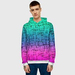 Толстовка-худи мужская Абстрактный узор на розово-бирюзовом градиентном ф, цвет: 3D-белый — фото 2