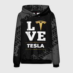 Толстовка-худи мужская Tesla Love Classic со следами шин на фоне, цвет: 3D-черный
