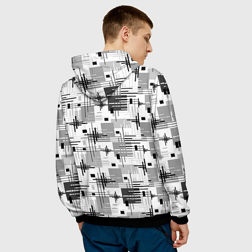 Мужская толстовка Черно белый ретро геометрический узор / 3D-Черный – фото 4