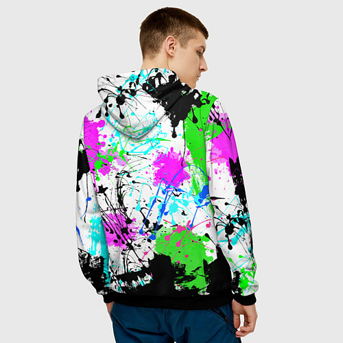Мужская толстовка Неоновые разноцветные пятна и брызги красок / 3D-Черный – фото 4