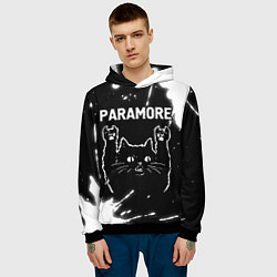 Толстовка-худи мужская Группа Paramore и Рок Кот, цвет: 3D-черный — фото 2