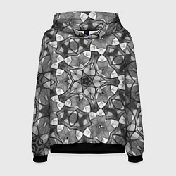 Толстовка-худи мужская Черно-белый геометрический мозаичный узор, цвет: 3D-черный