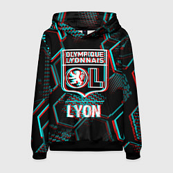 Толстовка-худи мужская Lyon FC в стиле Glitch на темном фоне, цвет: 3D-черный