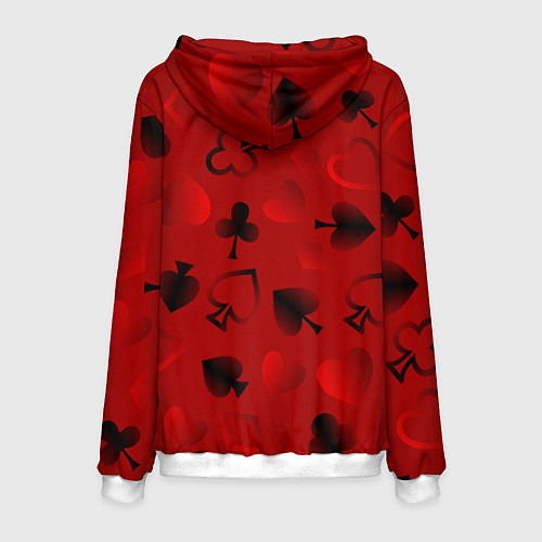 Мужская толстовка Карты карточные масти на красном фоне / 3D-Белый – фото 2