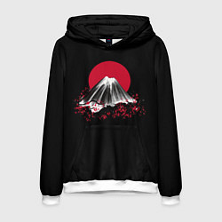 Толстовка-худи мужская Гора Фудзи Цветение сакуры, цвет: 3D-белый