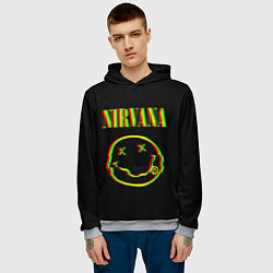 Толстовка-худи мужская Nirvana глитч, цвет: 3D-меланж — фото 2