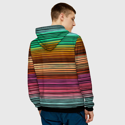 Мужская толстовка Multicolored thin stripes Разноцветные полосы / 3D-Черный – фото 4