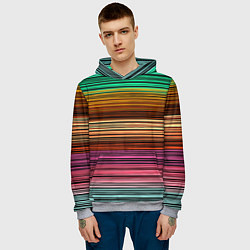 Толстовка-худи мужская Multicolored thin stripes Разноцветные полосы, цвет: 3D-меланж — фото 2