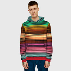 Толстовка-худи мужская Multicolored thin stripes Разноцветные полосы, цвет: 3D-красный — фото 2