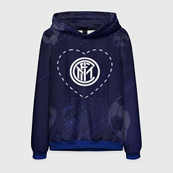 Толстовка-худи мужская Лого Inter в сердечке на фоне мячей, цвет: 3D-синий