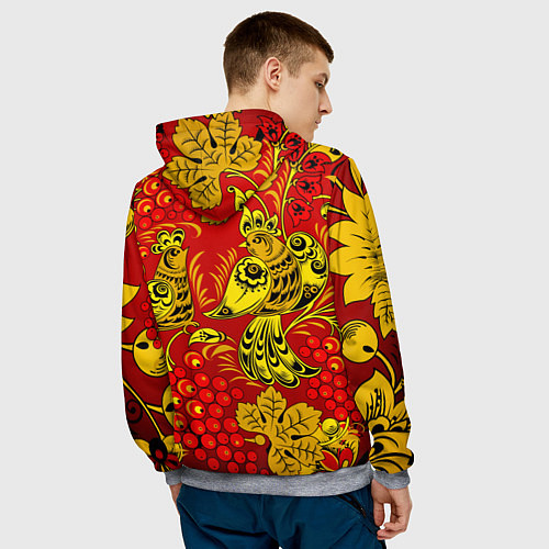 Мужская толстовка Хохломская Роспись Две Птици На Красном Фоне / 3D-Меланж – фото 4